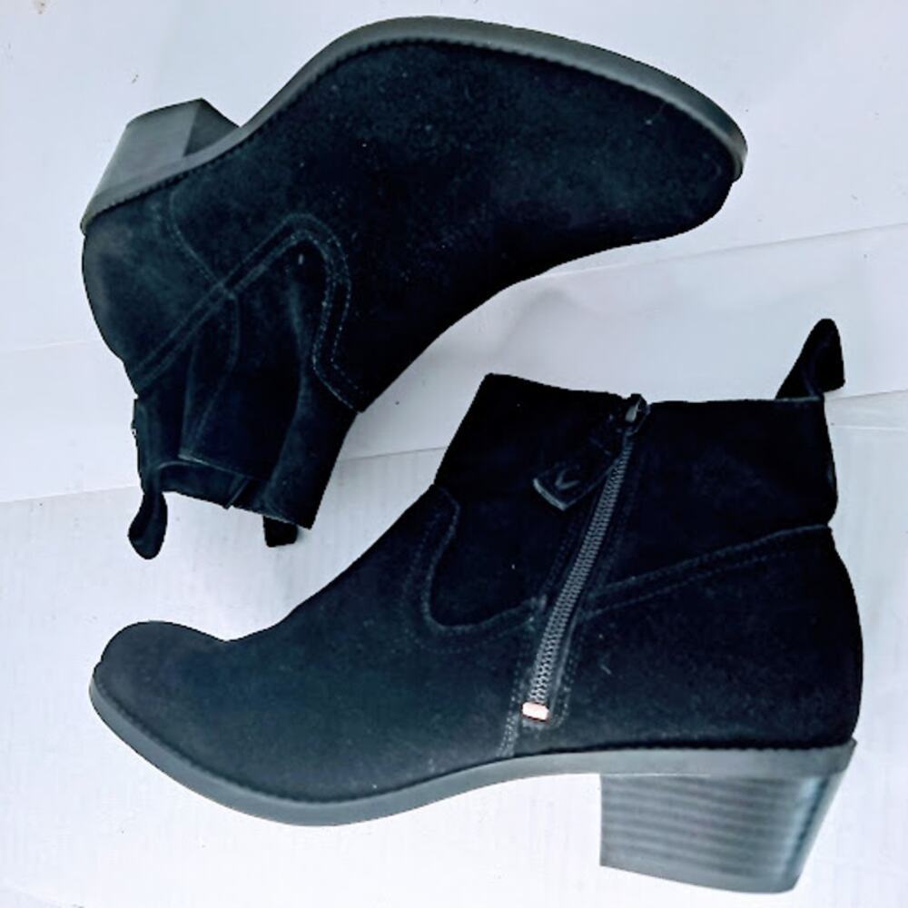 Suede Cowgirl Ankle Boots Womens 8 Vionic Vera Bootie Black Pull Tabs Zip Cowboy